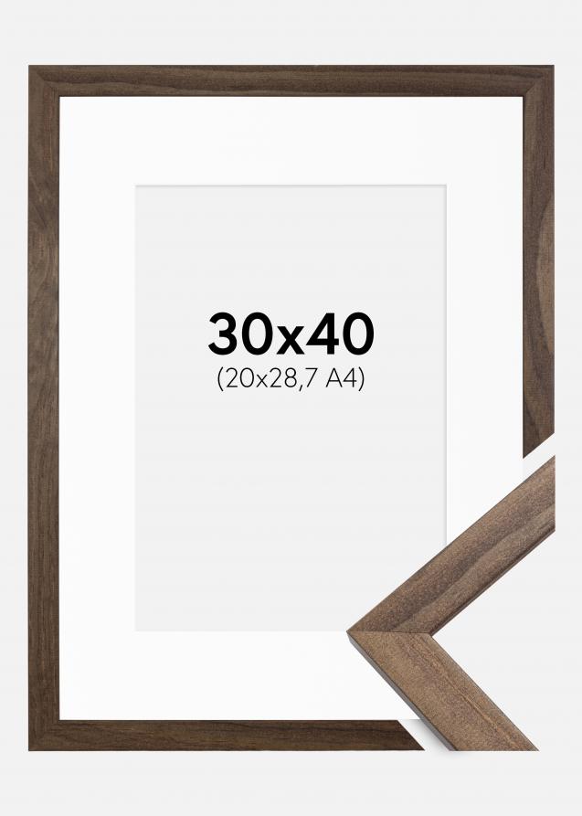 Rahmen Stilren Walnuss 30x40 cm - Passepartout Weiß 21x29,7 cm (A4)