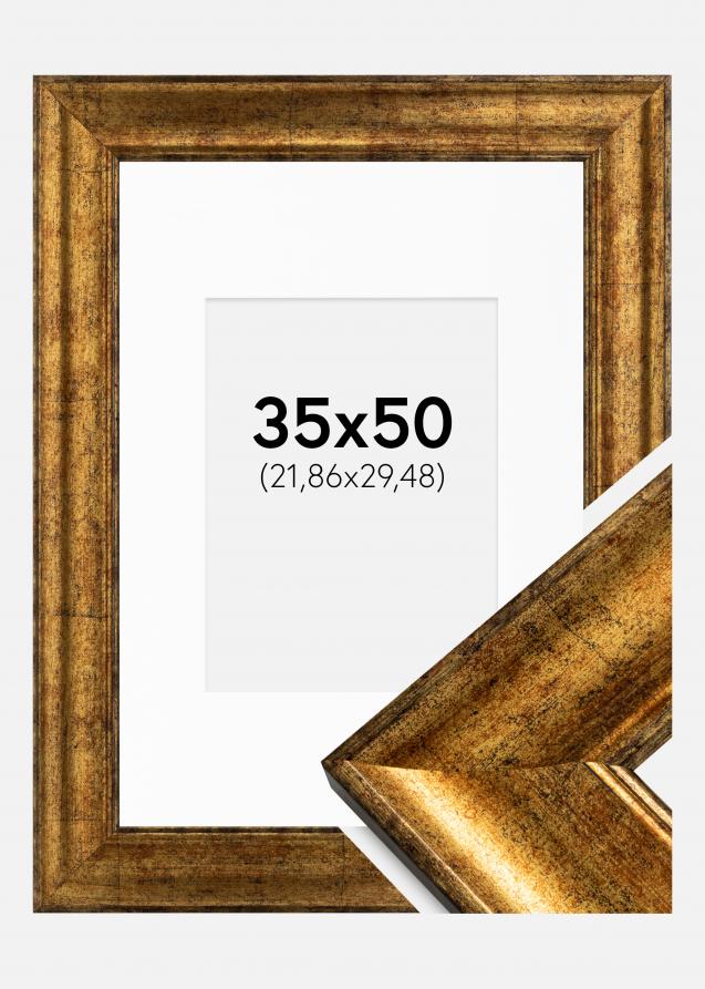Rahmen Saltsjöbaden Gold 35x50 cm - Passepartout Weiß 9x12 inches