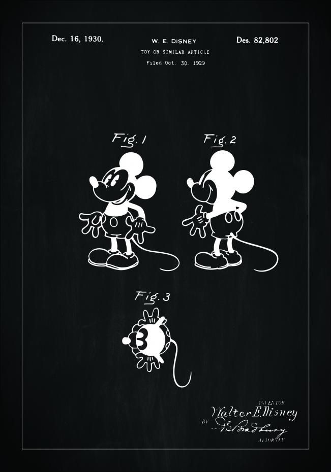 Patentzeichnung - Disney - Micky Maus - Schwarz Poster