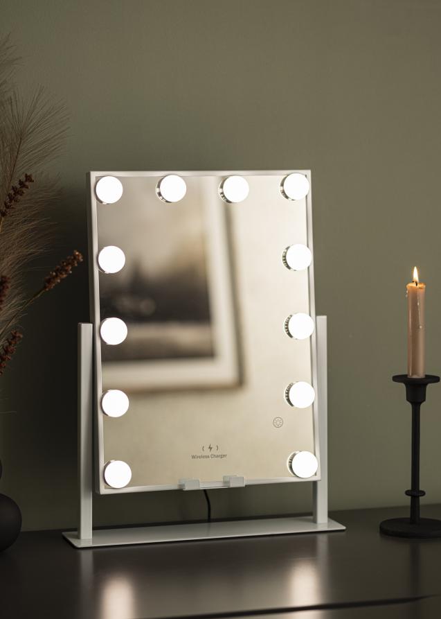 KAILA Kosmetikspiegel Hollywood 12 mit kabellosem Ladegerät Weiß 30x41 cm