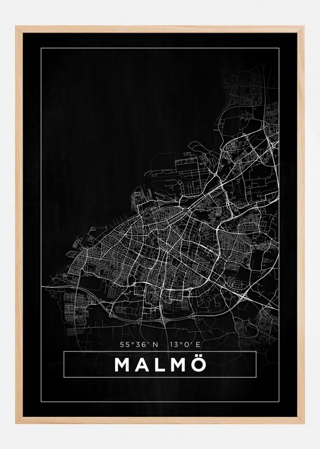 Map - Malmö - Black Poster