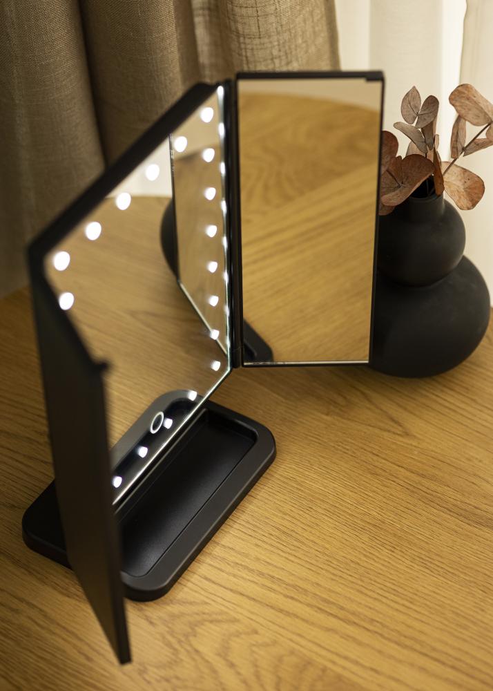 KAILA Kosmetikspiegel Tri-Fold Magnifying Schwarz 20x30 cm