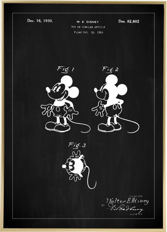 Patentzeichnung - Disney - Micky Maus - Schwarz Poster