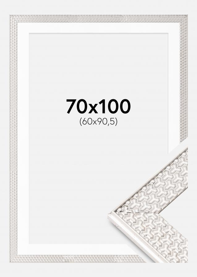 Rahmen Grace Silber 70x100 cm - Passepartout Weiß 61x91,5 cm