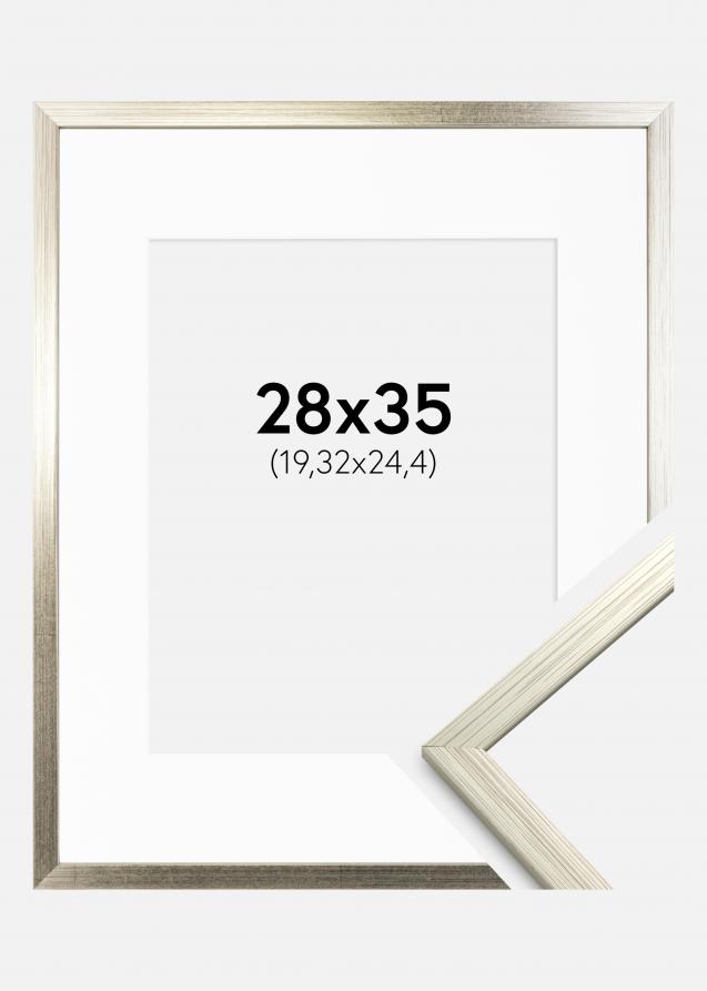 Rahmen Edsbyn Silber 28x35 cm - Passepartout Weiß 8x10 inches