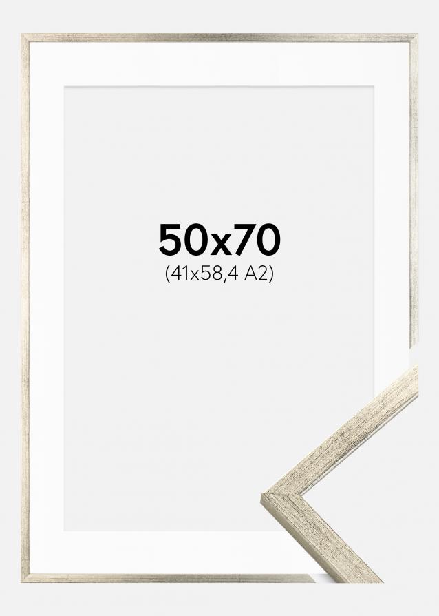 Rahmen Galant Silber 50x70 cm - Passepartout Weiß 42x59,4 cm