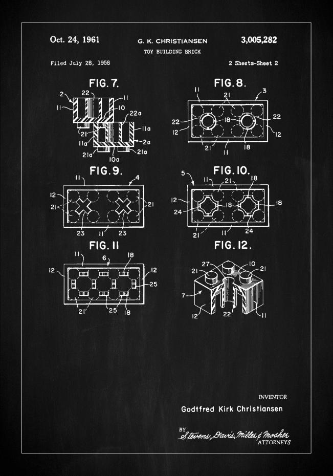 Patent Print - Lego Block II - Black Poster