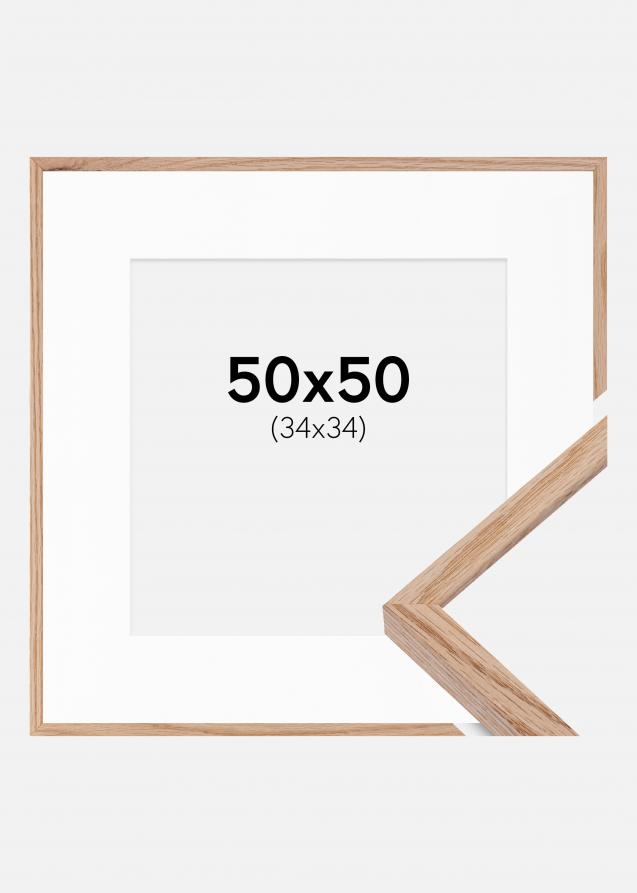 Rahmen E-Line Eiche 50x50 cm - Passepartout Weiß 35x35 cm
