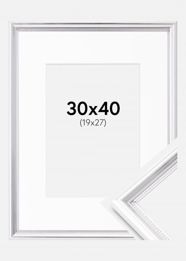 Rahmen Gala Silber 30x40 cm - Passepartout Weiß 20x28 cm