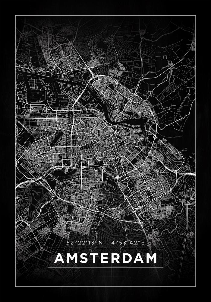 Map - Amsterdam - Black Poster