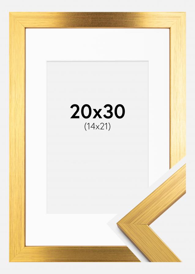 Rahmen Gold Wood 20x30 cm - Passepartout Weiß 15x22 cm