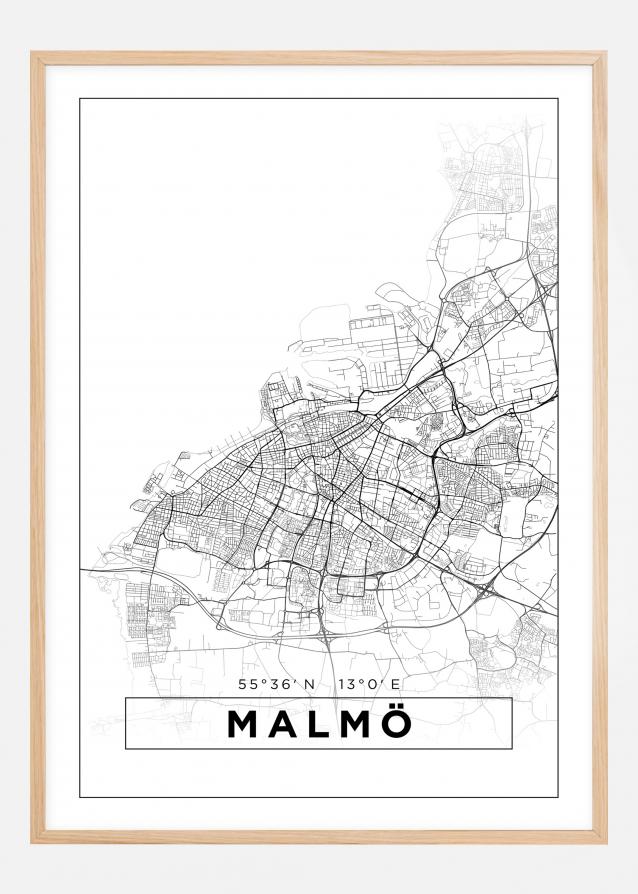 Map - Malmö - White Poster