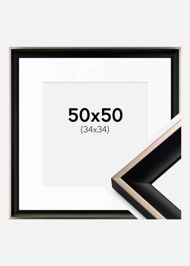 Rahmen Öjaren Schwarz-Silber 50x50 cm - Passepartout Weiß 35x35 cm