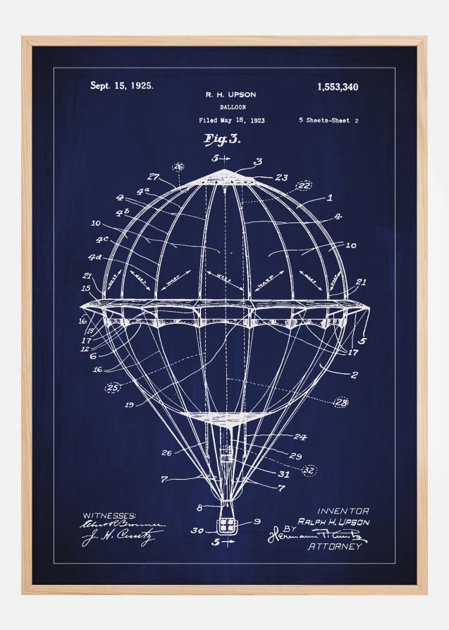 Patentzeichnung - Heißluftballon - Blau Poster