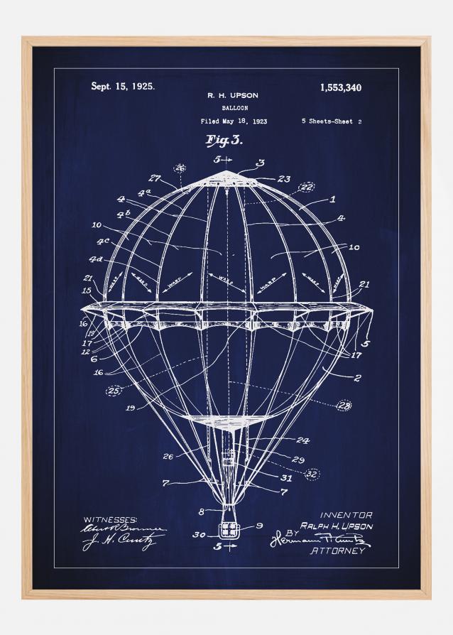 Patentzeichnung - Heißluftballon - Blau Poster