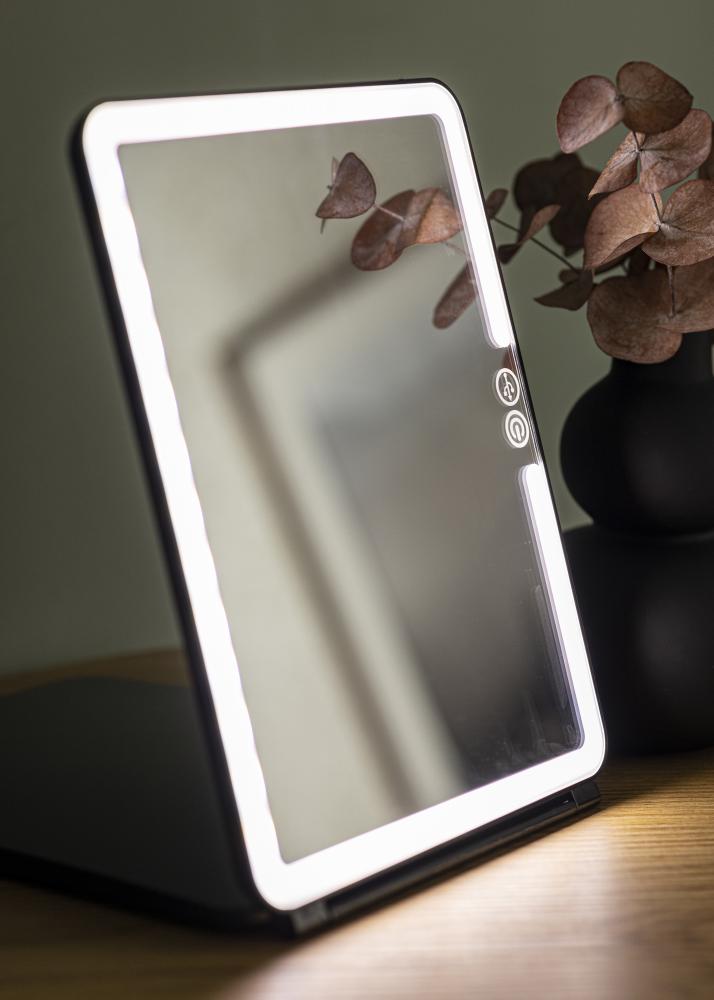 KAILA Kosmetikspiegel Travel LED Aufladbar Schwarz 19x25 cm