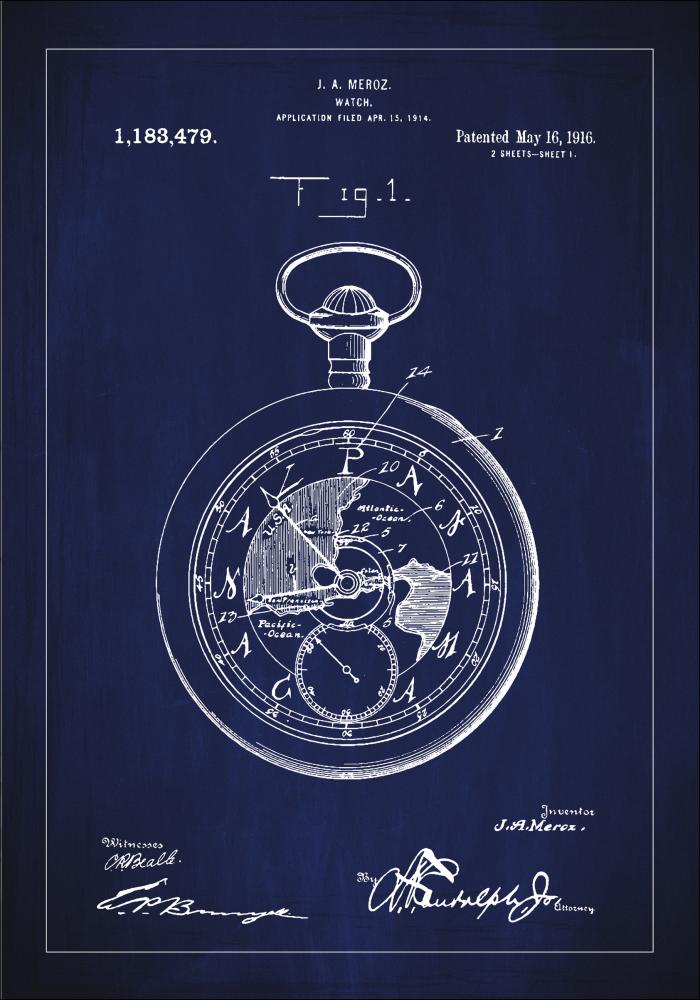 Patentzeichnung - Taschenuhr - Blau Poster