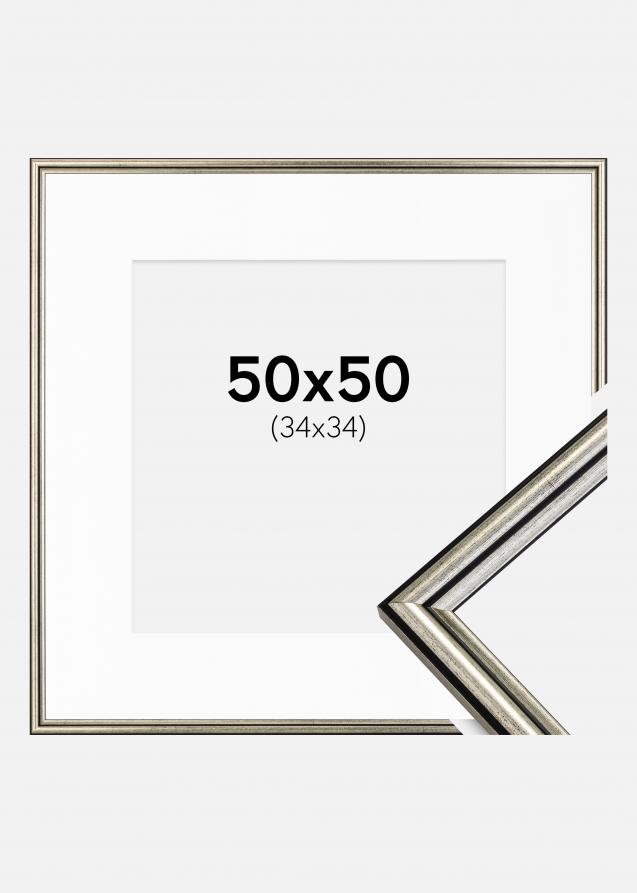Rahmen Horndal Silber 50x50 cm - Passepartout Weiß 35x35 cm
