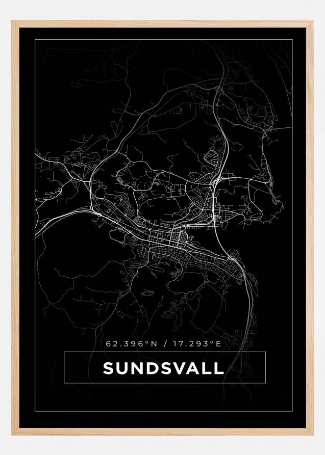 Map - Sundsvall - Black Poster