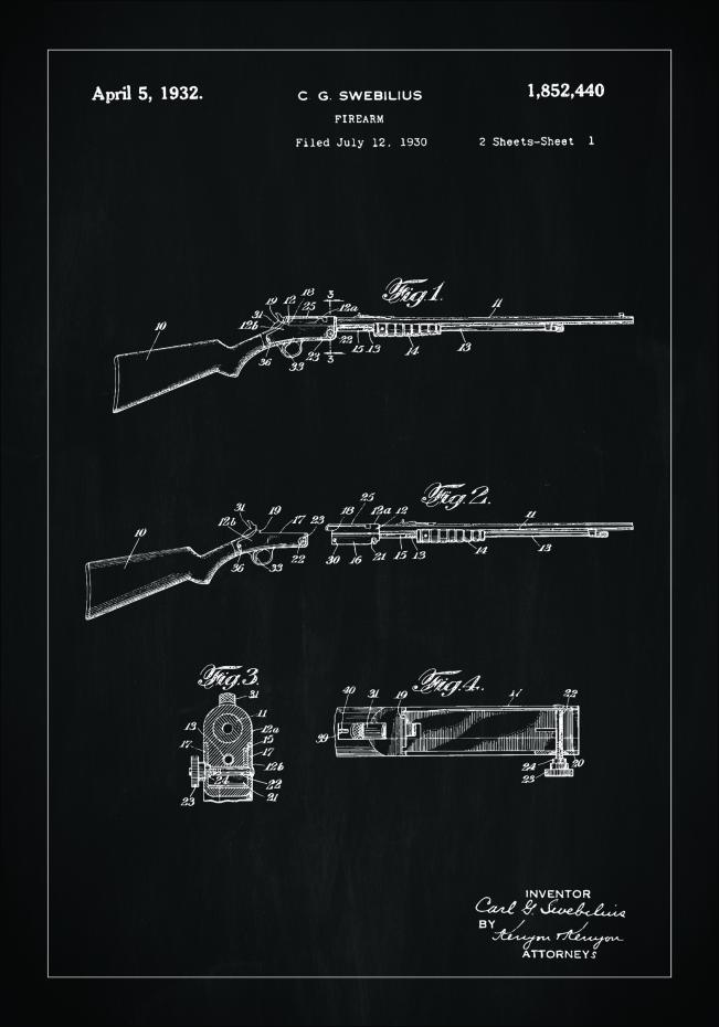 Patentzeichnung - Gewehr I - Schwarz Poster