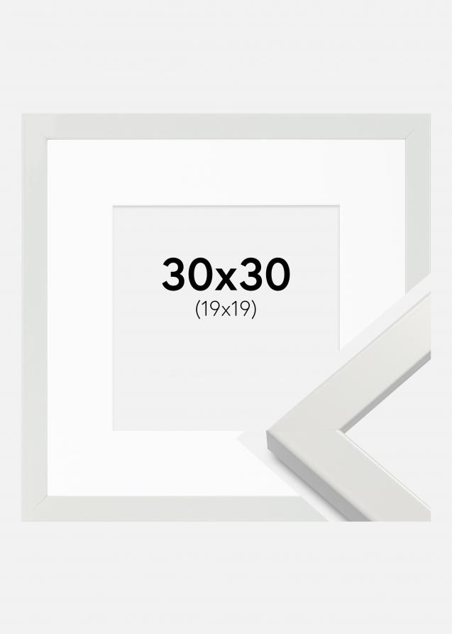 Rahmen White Wood Glossy 30x30 cm - Passepartout Weiß 20x20 cm