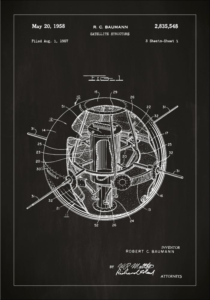 Patentzeichnung - Satellit - Schwarz Poster