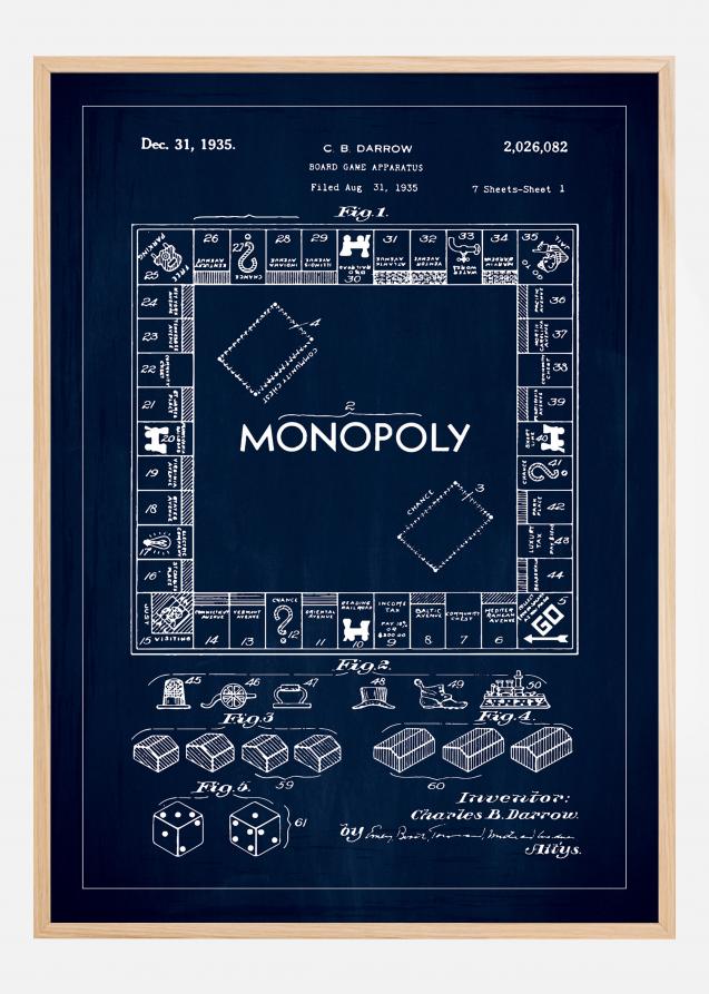 Patentzeichnung - Monopoly I - Blau Poster