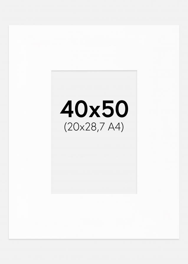 Passepartout XL Weiß (weißer Kern) 40x50 cm (20x28,7 - A4)