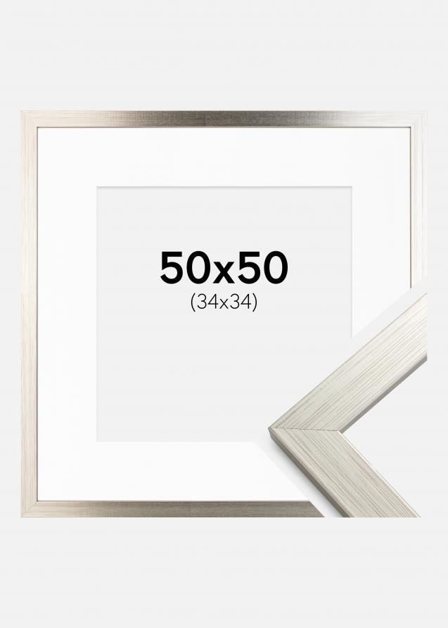 Rahmen Silver Wood 50x50 cm - Passepartout Weiß 35x35 cm