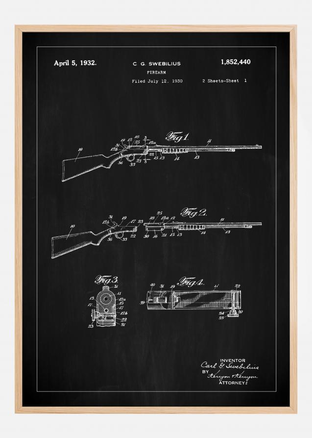 Patentzeichnung - Gewehr I - Schwarz Poster