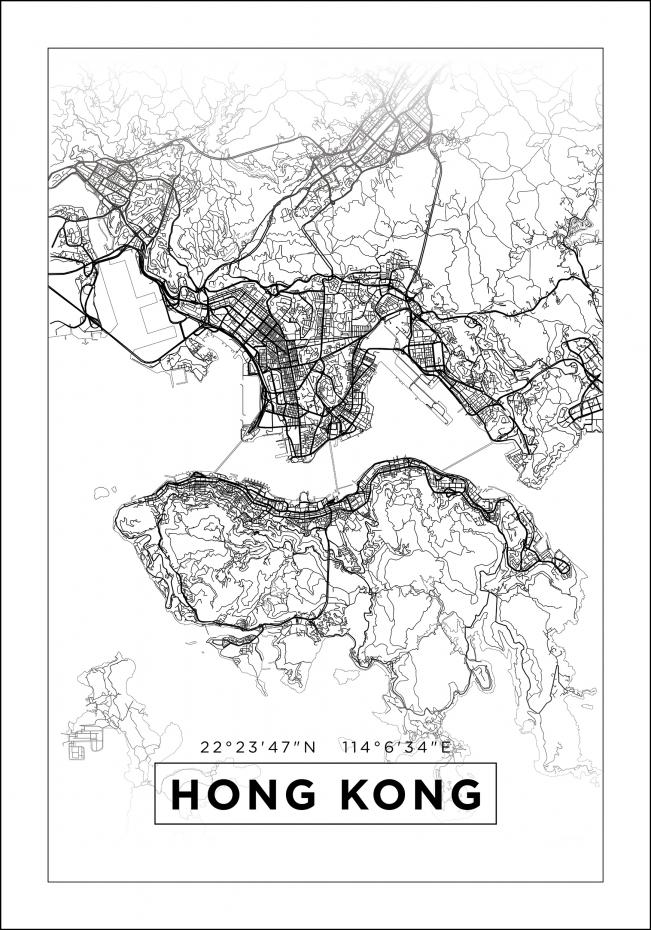 Map - Hong Kong - White Poster