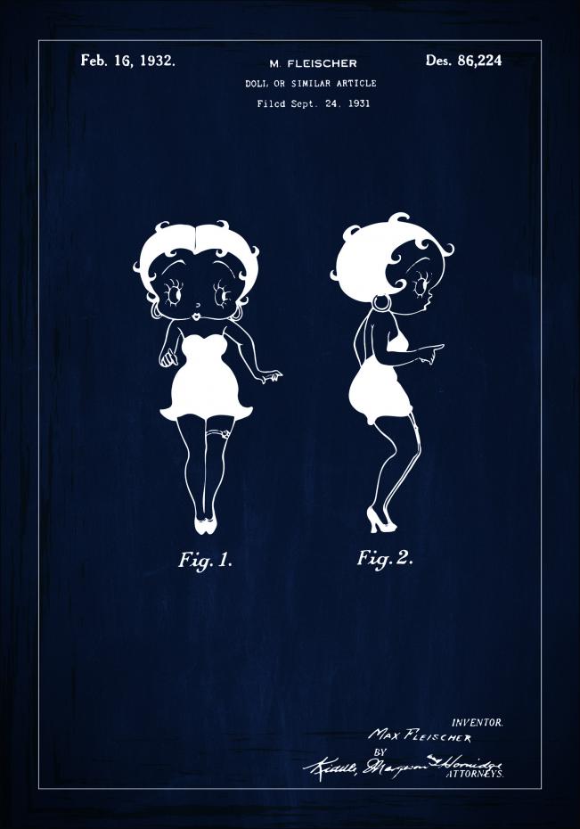 Patentzeichnung - Betty Boop - Blau Poster