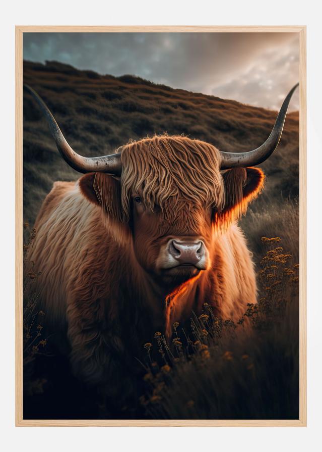 Highland Cow With Big Horns Poster