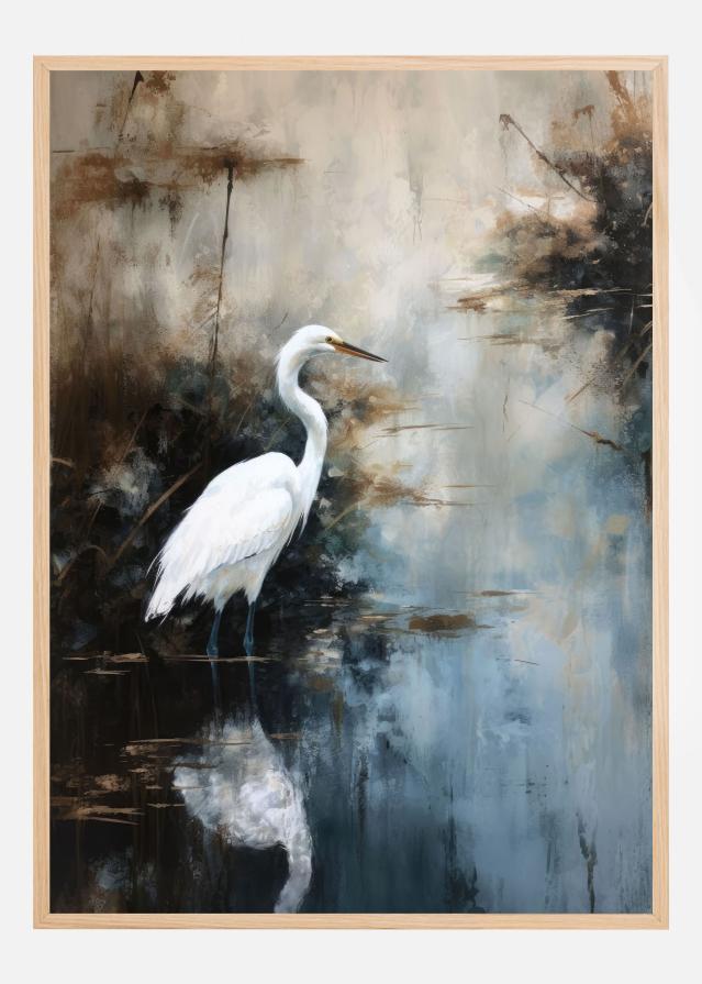 Egret in Lake Poster