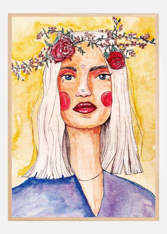 Lady with flower wreath Poster