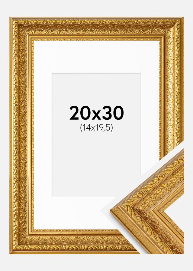Rahmen Ornate Gold 20x30 cm - Passepartout Weiß 15x21 cm