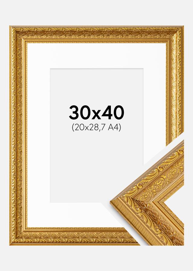 Rahmen Ornate Gold 30x40 cm - Passepartout Weiß 21x29,7 cm