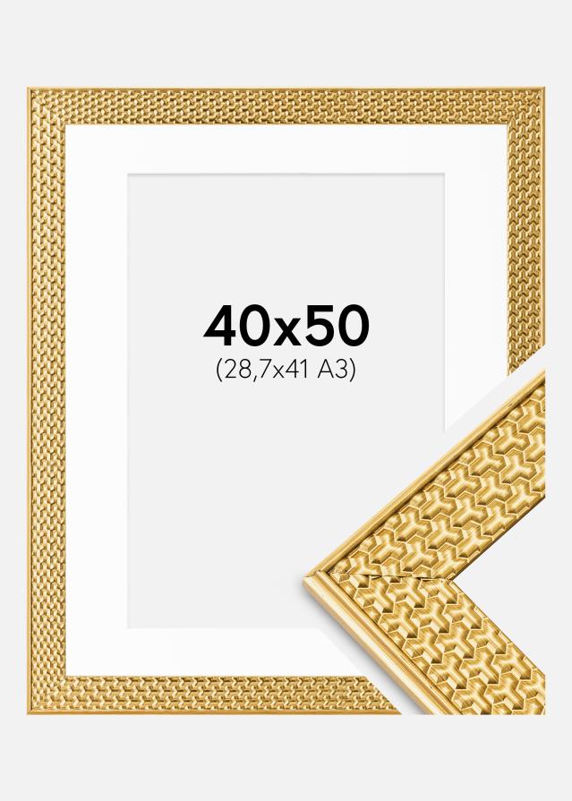 Rahmen Grace Gold 40x50 cm - Passepartout Weiß 29,7x42 cm (A3)