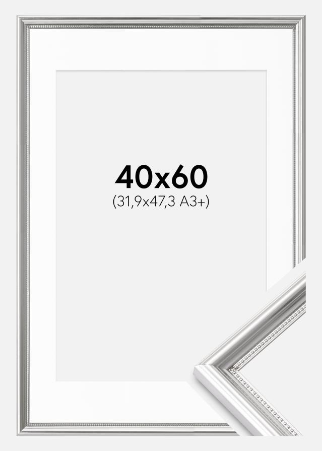 Rahmen Gala Silber 40x60 cm - Passepartout Weiß 32,9x48,3 cm (A3+)