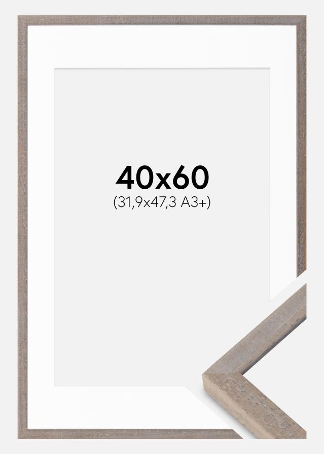 Rahmen Ares Grau 40x60 cm - Passepartout Weiß 32,9x48,3 cm
