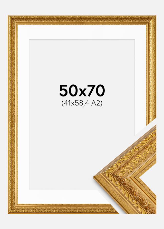 Rahmen Ornate Gold 50x70 cm - Passepartout Weiß 42x59,4 cm