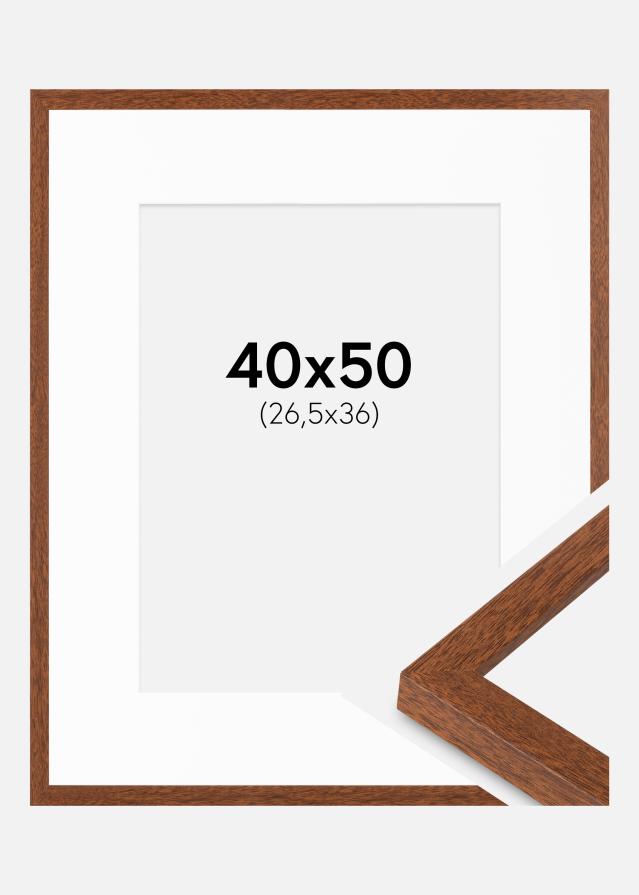 Rahmen Modern Warm Braun 40x50 cm - Passepartout Weiß 27,5x37 cm
