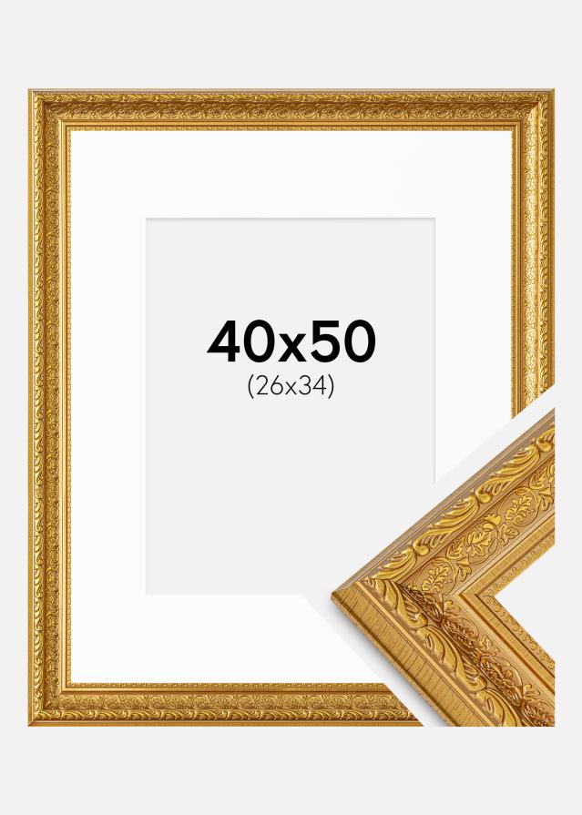 Rahmen Ornate Gold 40x50 cm - Passepartout Weiß 27x35 cm
