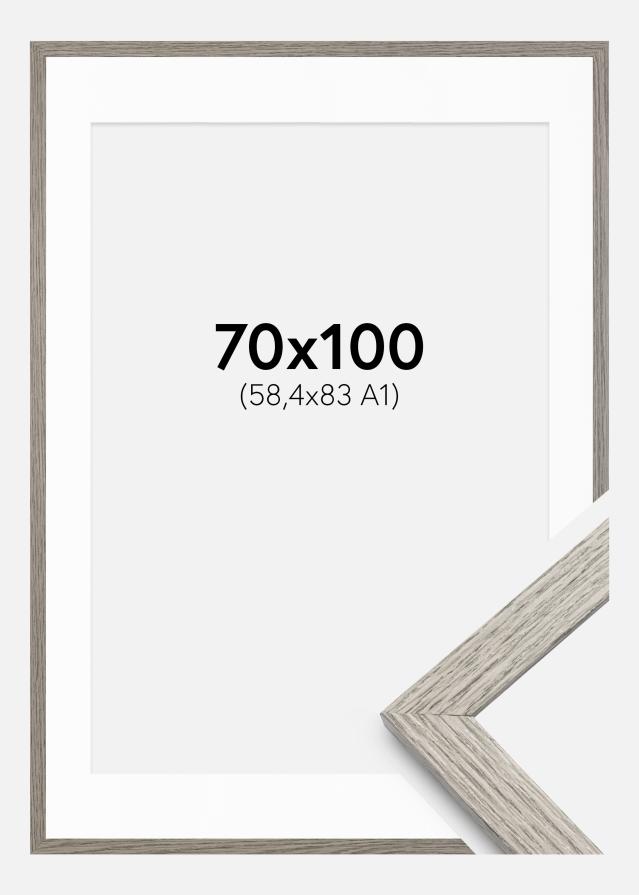 Rahmen Stilren Grau Eiche 70x100 cm - Passepartout Weiß 59,4x84 cm