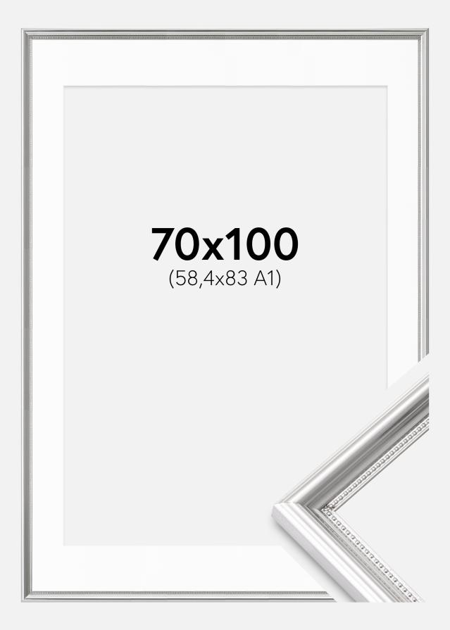 Rahmen Gala Silber 70x100 cm - Passepartout Weiß 59,4x84 cm (A1)