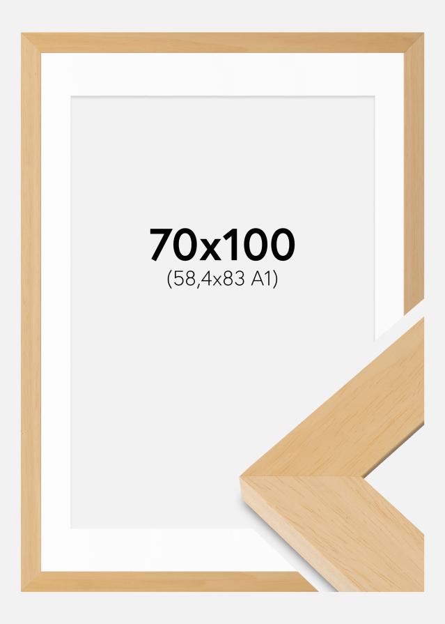 Rahmen Juno Holz 70x100 cm - Passepartout Weiß 59,4x84 cm