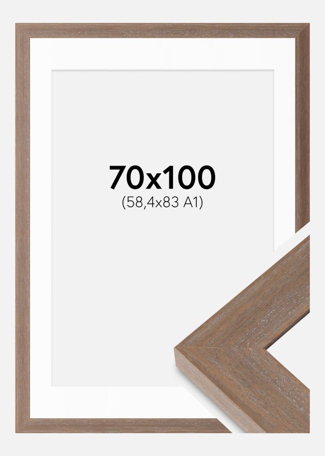 Rahmen Juno Grau 70x100 cm - Passepartout Weiß 59,4x84 cm