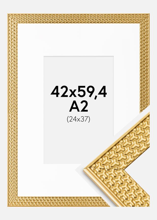 Rahmen Grace Gold 42x59,4 cm (A2) - Passepartout Weiß 25x38 cm