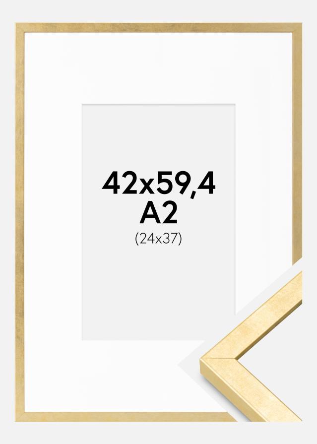 Rahmen Ares Gold 42x59,4 cm - Passepartout Weiß 25x38 cm