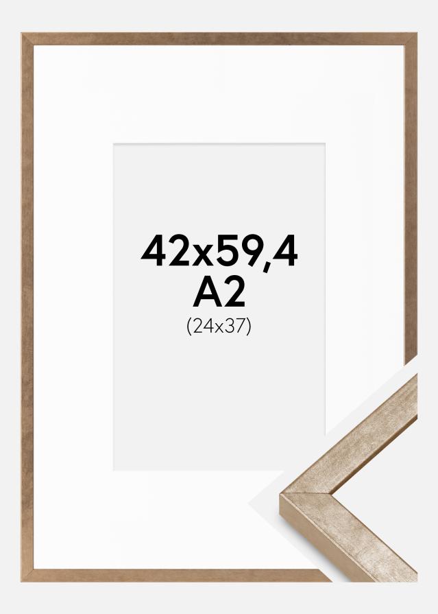 Rahmen Ares Messing 42x59,4 cm - Passepartout Weiß 25x38 cm